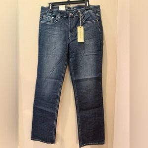 Royal Premium Blue Straight Leg Jeans with Embellished Back Pockets